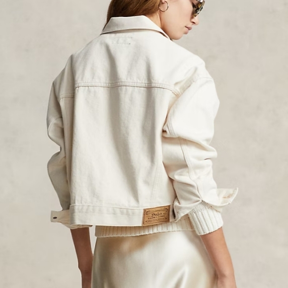 Vintage‎ Polo Ralph Lauren Denim Trucker Jacket White Medium Oversized Boxy - Picture 5 of 12